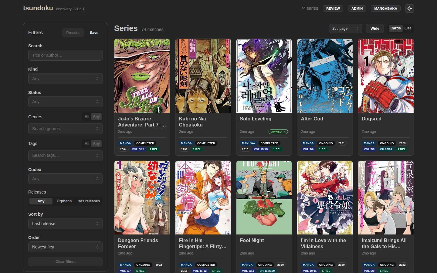Browse feed in card view