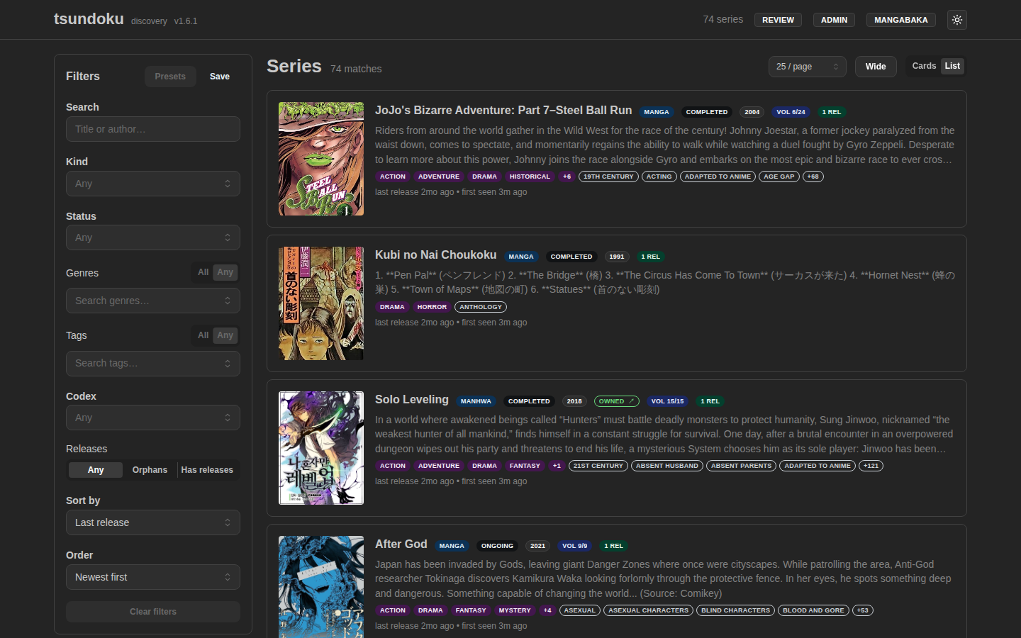 Browse feed in list view