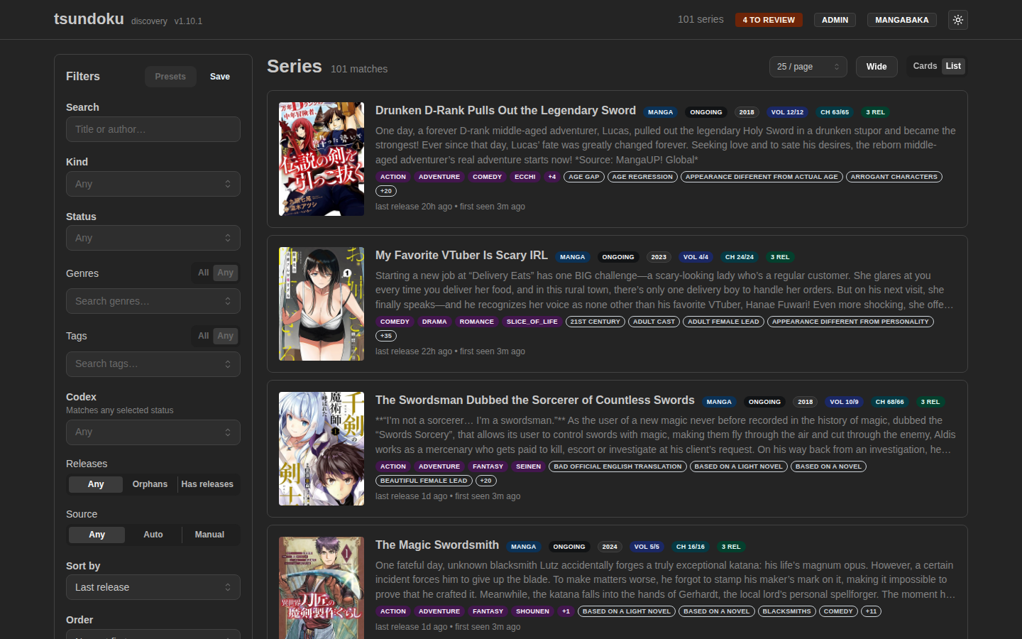 Browse feed in list view