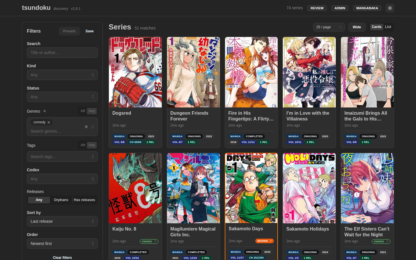 Browse feed with the filter panel